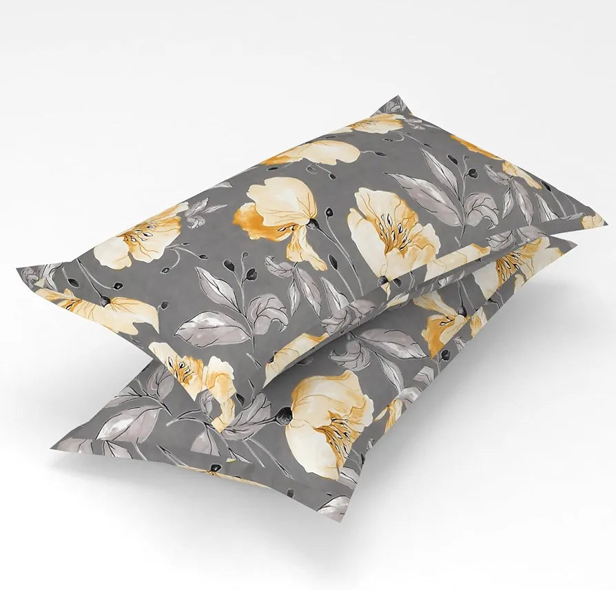 Homefab India 160 TC Glace Cotton Double BedSheet with 2 Pillow Covers -  - Grey, Floral